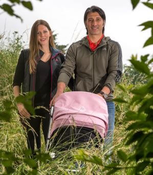 Anja Muller and her husband Murat Yakin in 2015 with their first born.